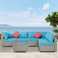 Outdoor Garden Patio Furniture 7-Piece PE Rattan Wicker Sectional Cushioned Sofa Sets with 2 Pillows and Coffee Table