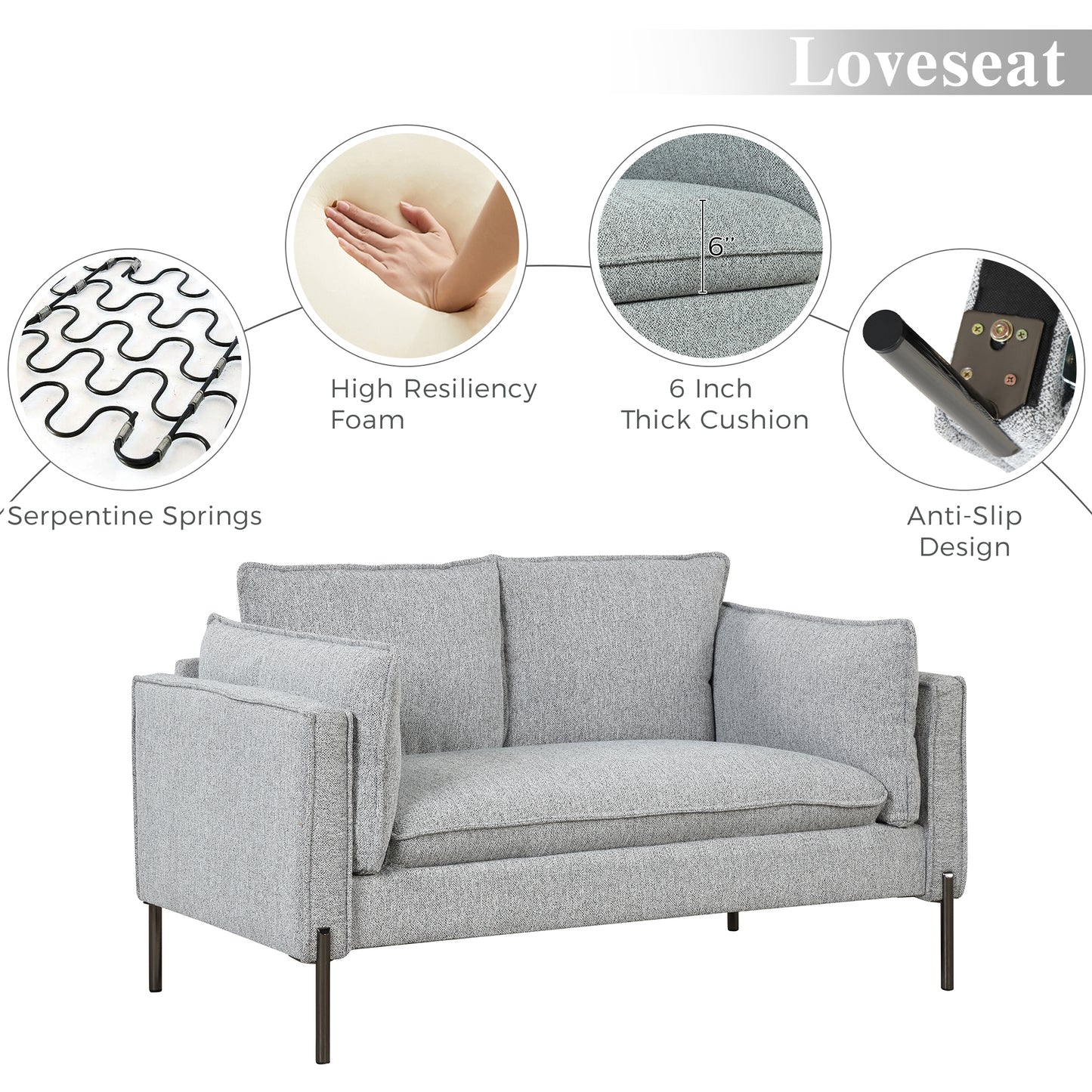 56" Modern Style Sofa Linen Fabric Loveseat Small Love Seats Couch for Small Spaces, Living Room, Apartment