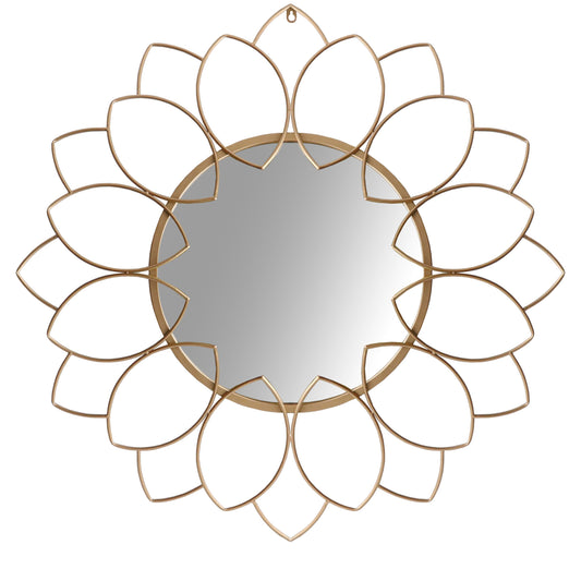 Round Metal Decor Wall Mirror with Oval Motif, Brown and Gold