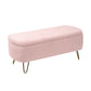 Pink Storage Ottoman Bench for End of Bed Gold Legs, Modern Grey Faux Fur Entryway Bench Upholstered Padded with Storage for Living Room Bedroom