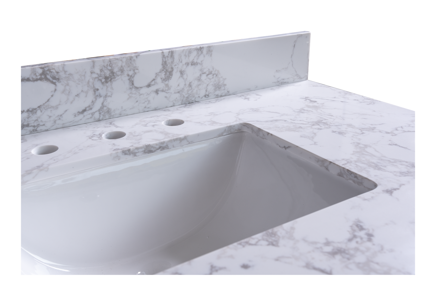 49"x22" bathroom stone vanity top engineered stone carrara white marble color with rectangle undermount ceramic sink and 3 faucet hole with back splash .