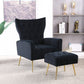Modern Accent Chair with Ottoman, Comfy Armchair for Living Room, Bedroom, Apartment, Office (Black)