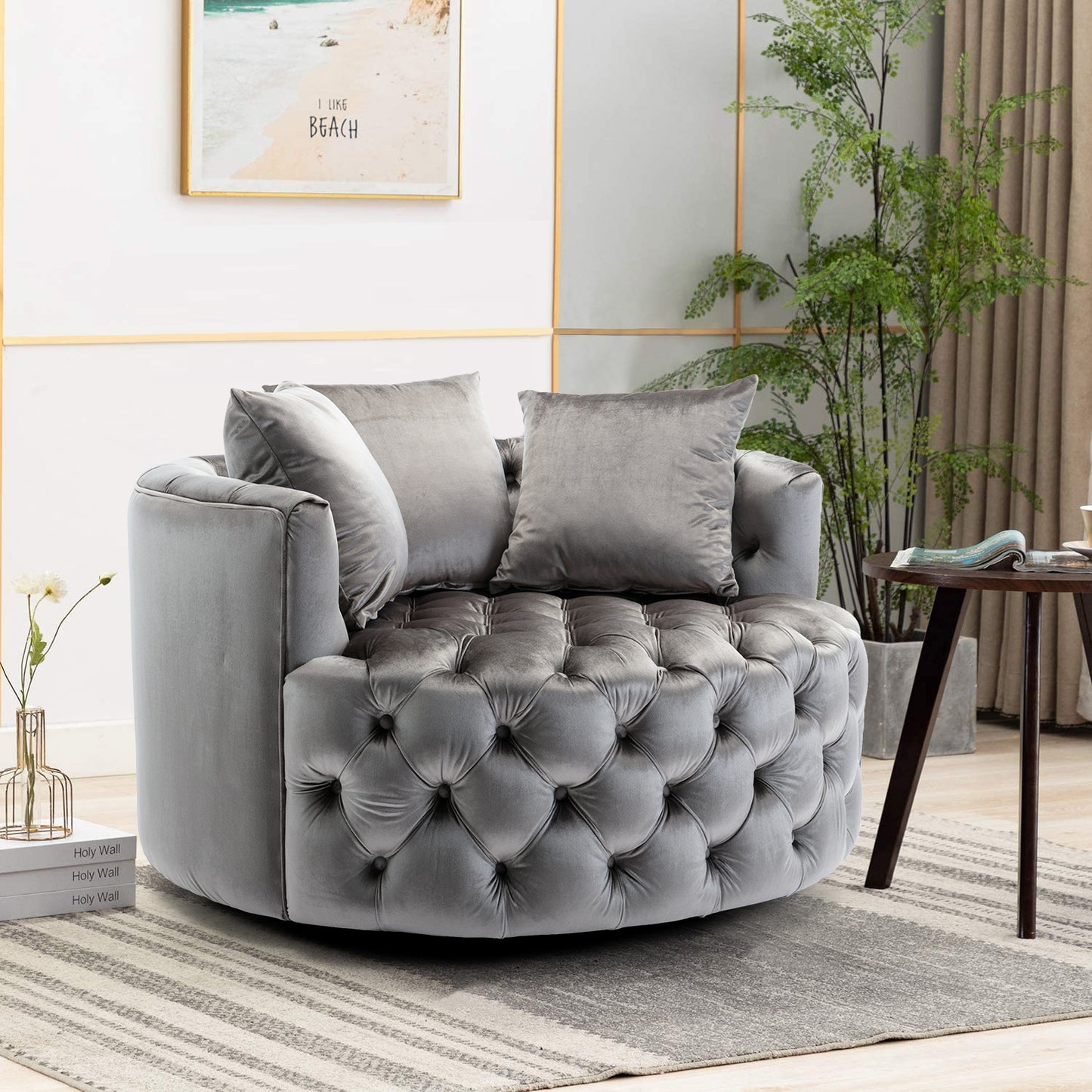 Modern Akili swivel accent chair barrel chair for hotel living room / Modern leisure chair Silver Grey