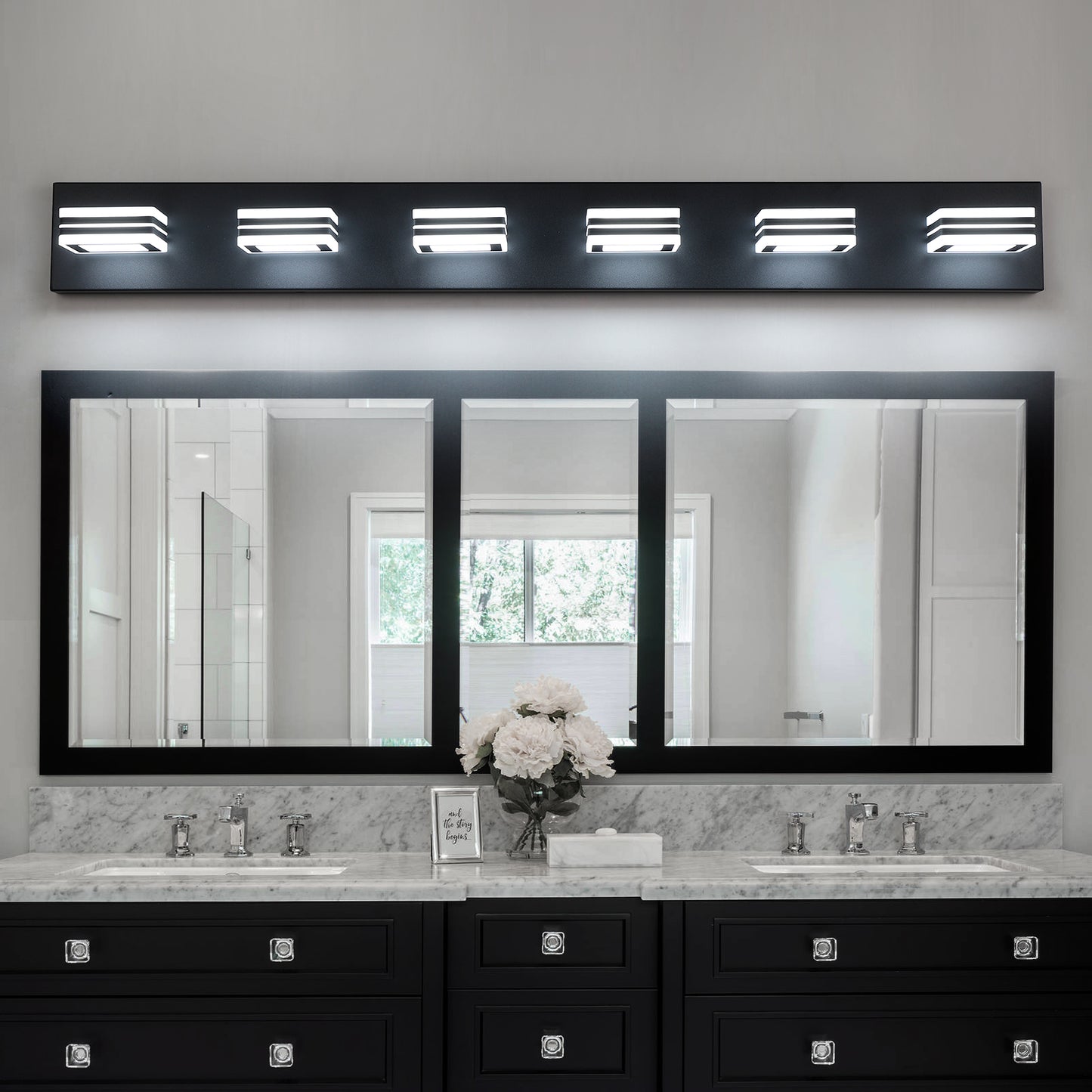 LED Modern Black Vanity Lights, 6-Lights Acrylic Matte Black Bathroom Vanity Lights Over Mirror