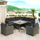 6-Piece Outdoor Wicker Sofa Set, Patio Rattan Dining Set, Sectional Sofa with Thick Cushions and Pillows, Plywood Table Top, For Garden, Yard, Deck. (Gray Wicker, Gray Cushion)