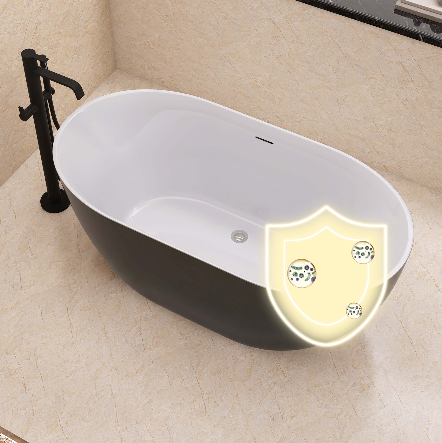 59" Acrylic Free Standing Tub - Classic Oval Shape Soaking Tub, Adjustable Freestanding Bathtub with Integrated Slotted Overflow and Chrome Pop-up Drain Anti-clogging Gloss Black