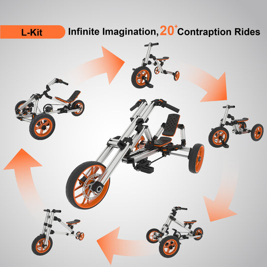 KidRock Buildable Kit 20 in 1 Kids Kart Set, Suitable for 1 to 8 Years Old, Two Wheel Bike, Three Wheel Bike, Kart, Sit/Stand Scooter, etc. Most Popular L Kit (Non Electric)
