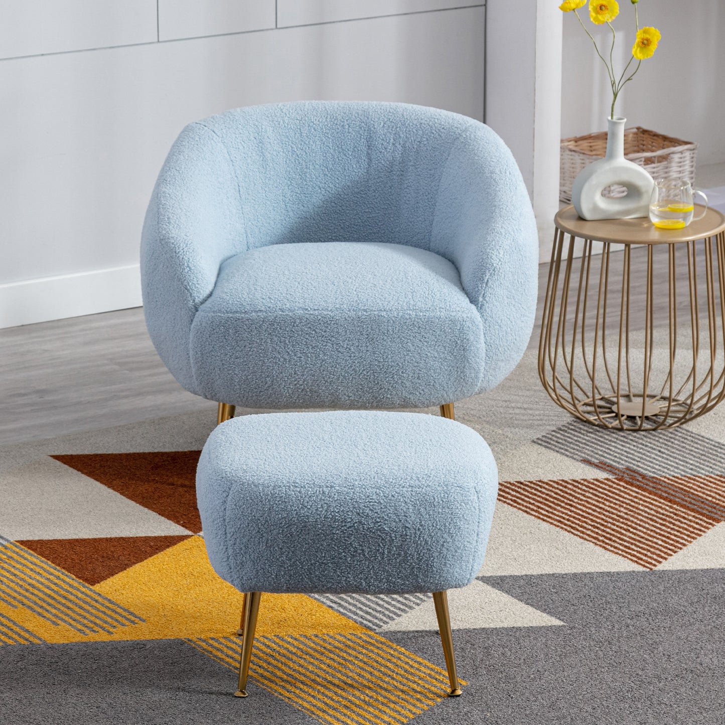 Modern Comfy Leisure Accent Chair, Teddy Short Plush Particle Velvet Armchair with Ottoman for Living Room