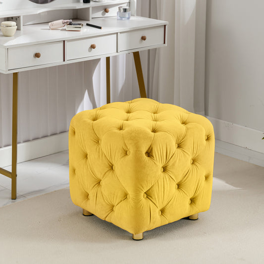 Yellow Modern Velvet Upholstered Ottoman, Exquisite Small End Table, Soft Foot Stool, Dressing Makeup Chair, Comfortable Seat for Living Room, Bedroom, Entrance