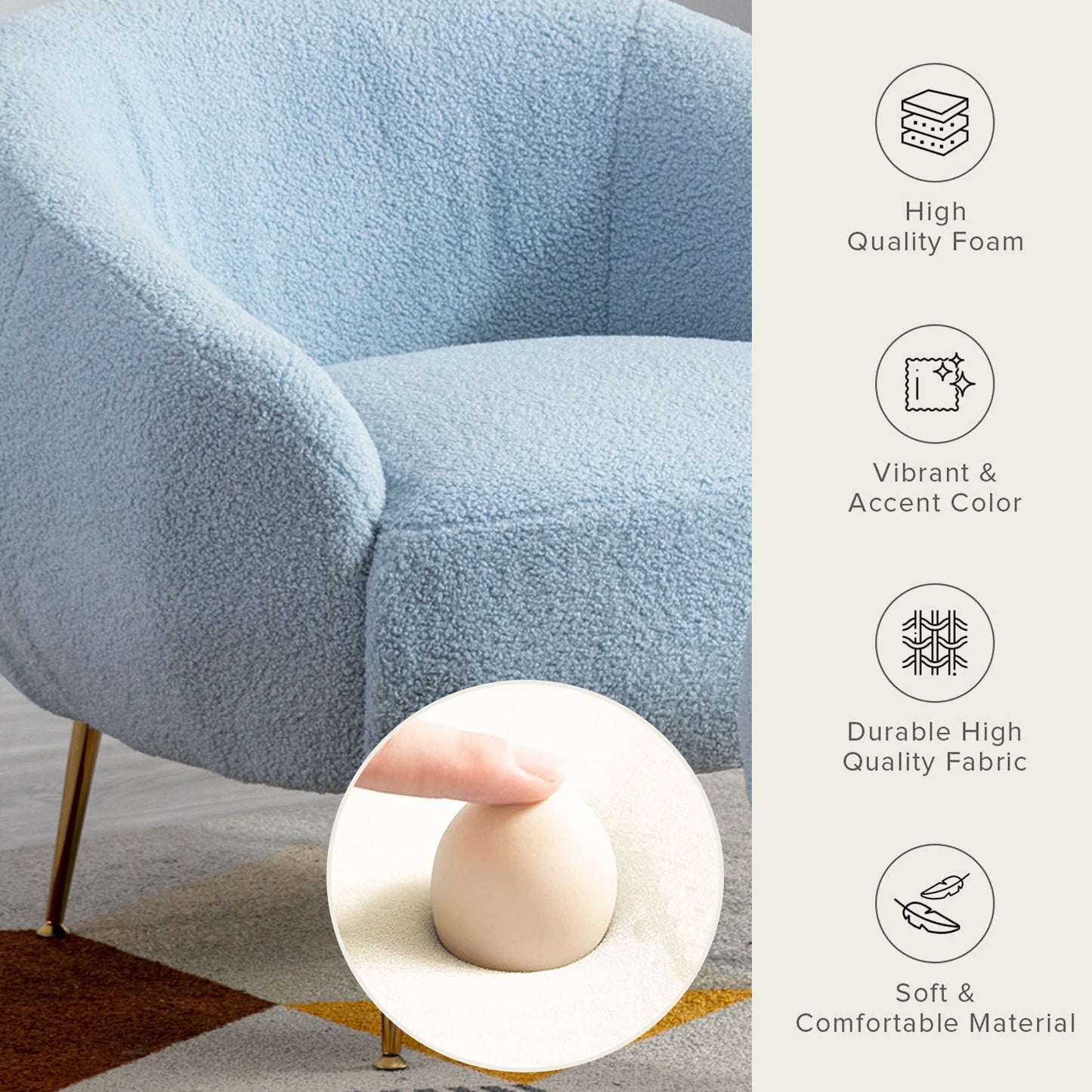 Modern Comfy Leisure Accent Chair, Teddy Short Plush Particle Velvet Armchair with Ottoman for Living Room