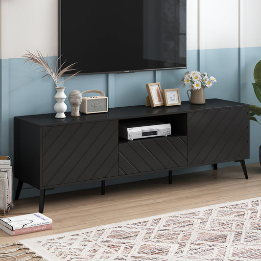 U-Can Modern TV Stand for 70 inch TV, Entertainment Center with Adjustable Shelves, 1 Drawer and Open Shelf, TV Console Table, Media Console, Metal Feet, for Living Room