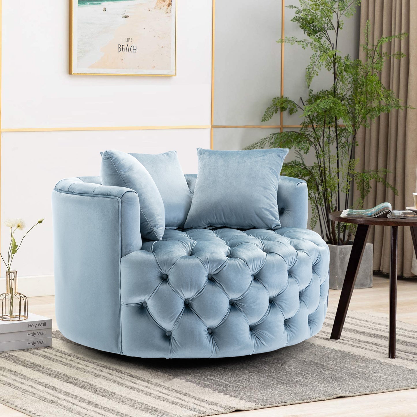 Modern Akili swivel accent chair barrel chair for hotel living room / Modern leisure chair Light blue