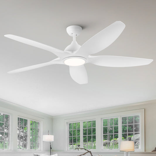 Modern 60 In Intergrated LED Ceiling Fan Lighting with White ABS Blade