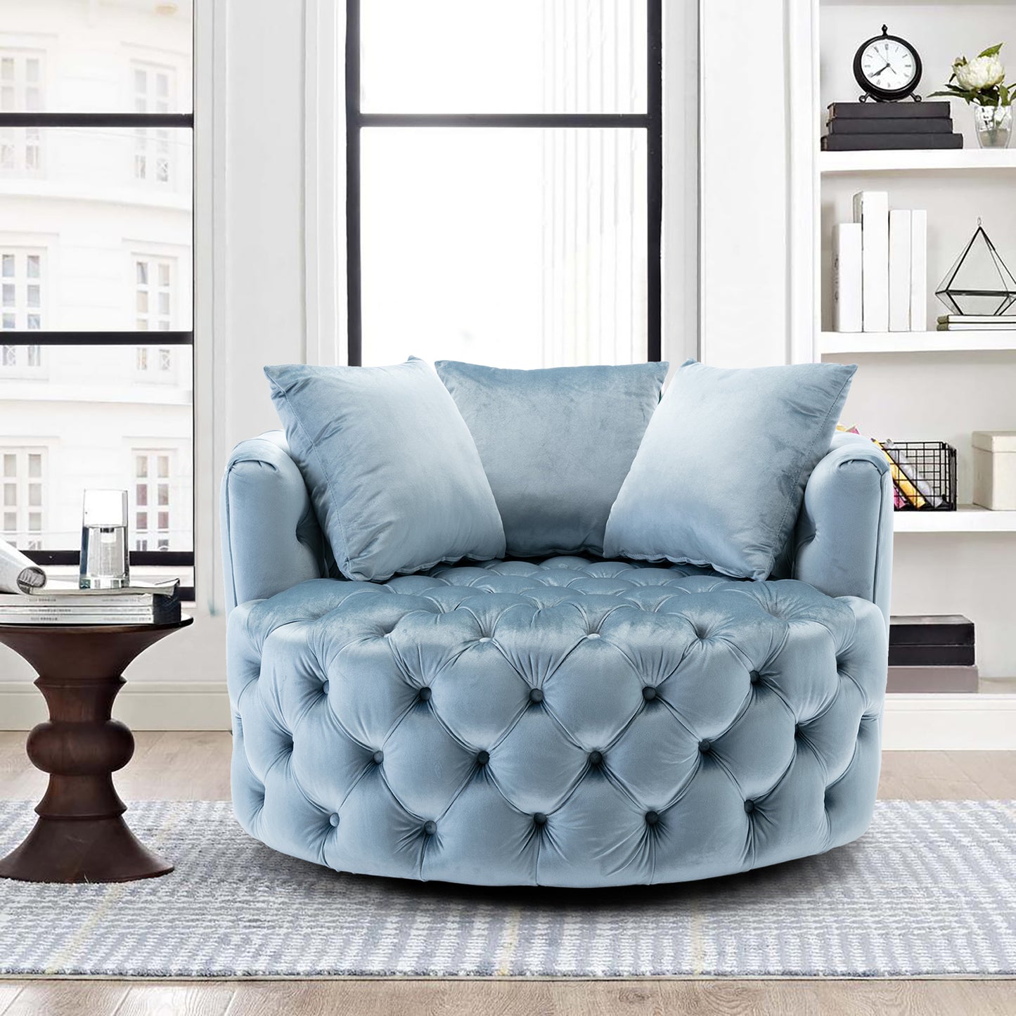 Modern Akili swivel accent chair barrel chair for hotel living room / Modern leisure chair Light blue