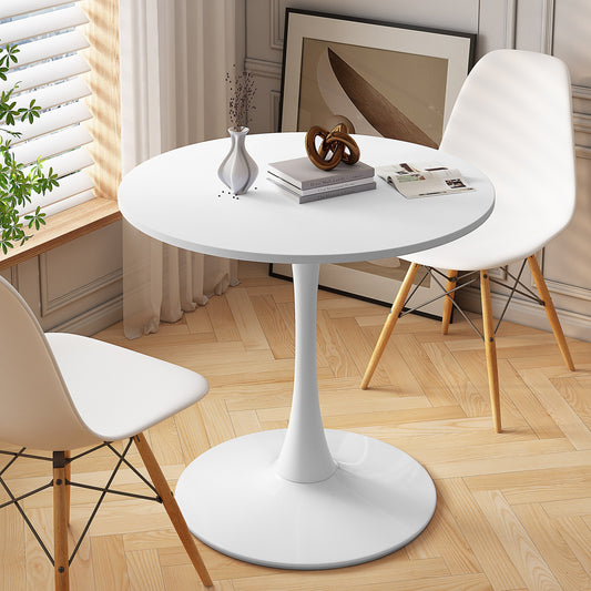 32" Modern Round Dining Table with Round MDF Table Top, Metal Base Dining Table, End Table Leisure Coffee Table, White