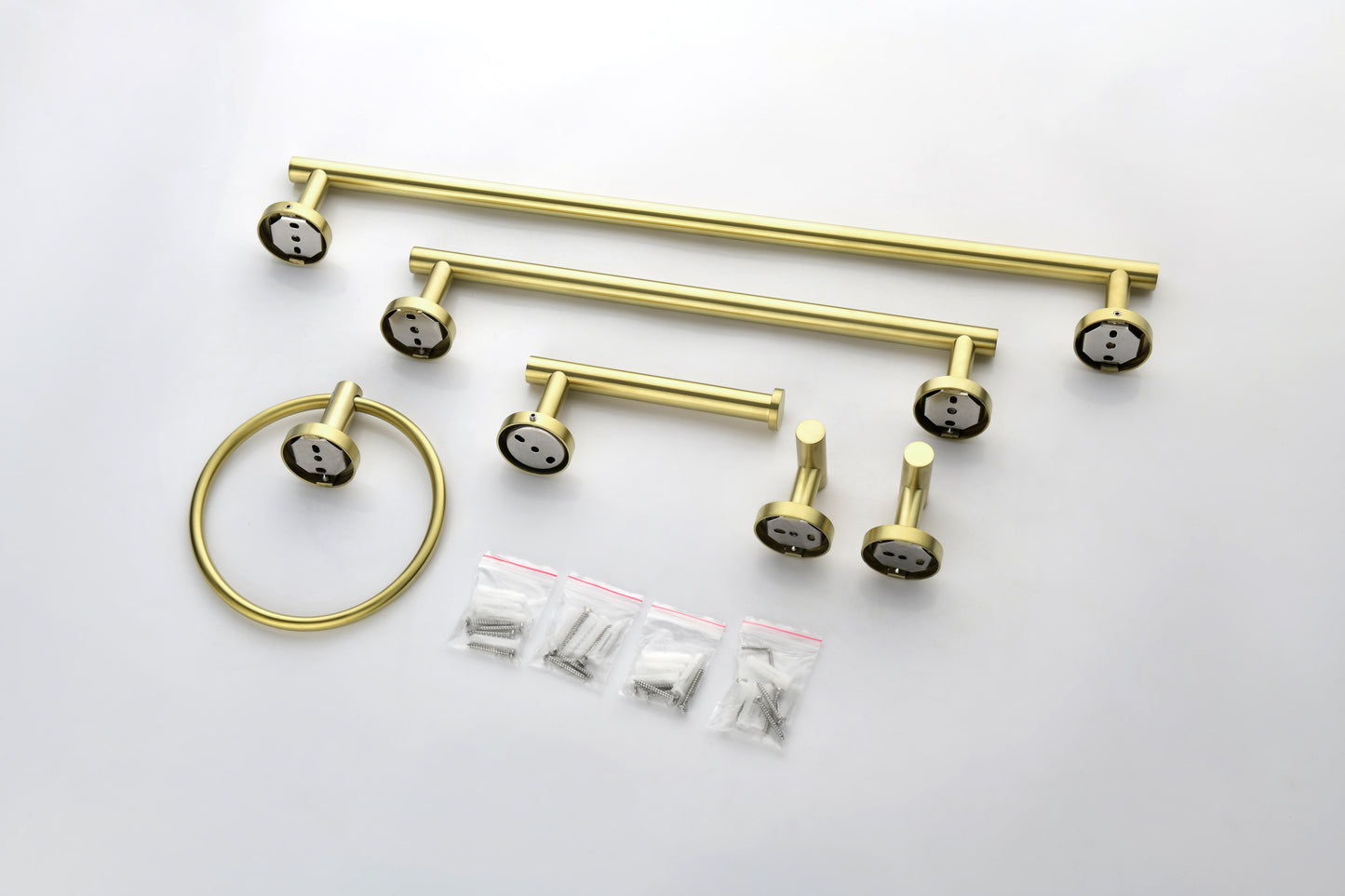 6-Pieces Brushed Gold Bathroom Hardware Set SUS304 Stainless Steel Round Wall Mounted Includes Hand Towel Bar, Toilet Paper Holder, Robe Towel Hooks, Bathroom Accessories Kit