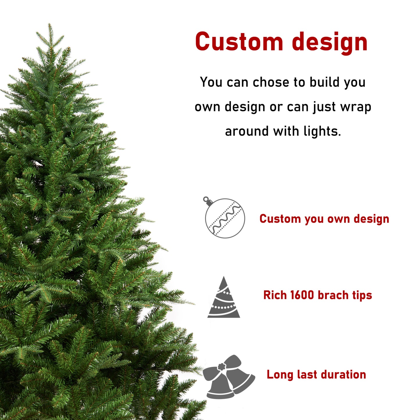 6-FT Artificial Christmas Tree with 1600 Tips,400LED, Unlit Hinged Spruce PVC/PE Xmas Tree for Indoor Outdoor, Green