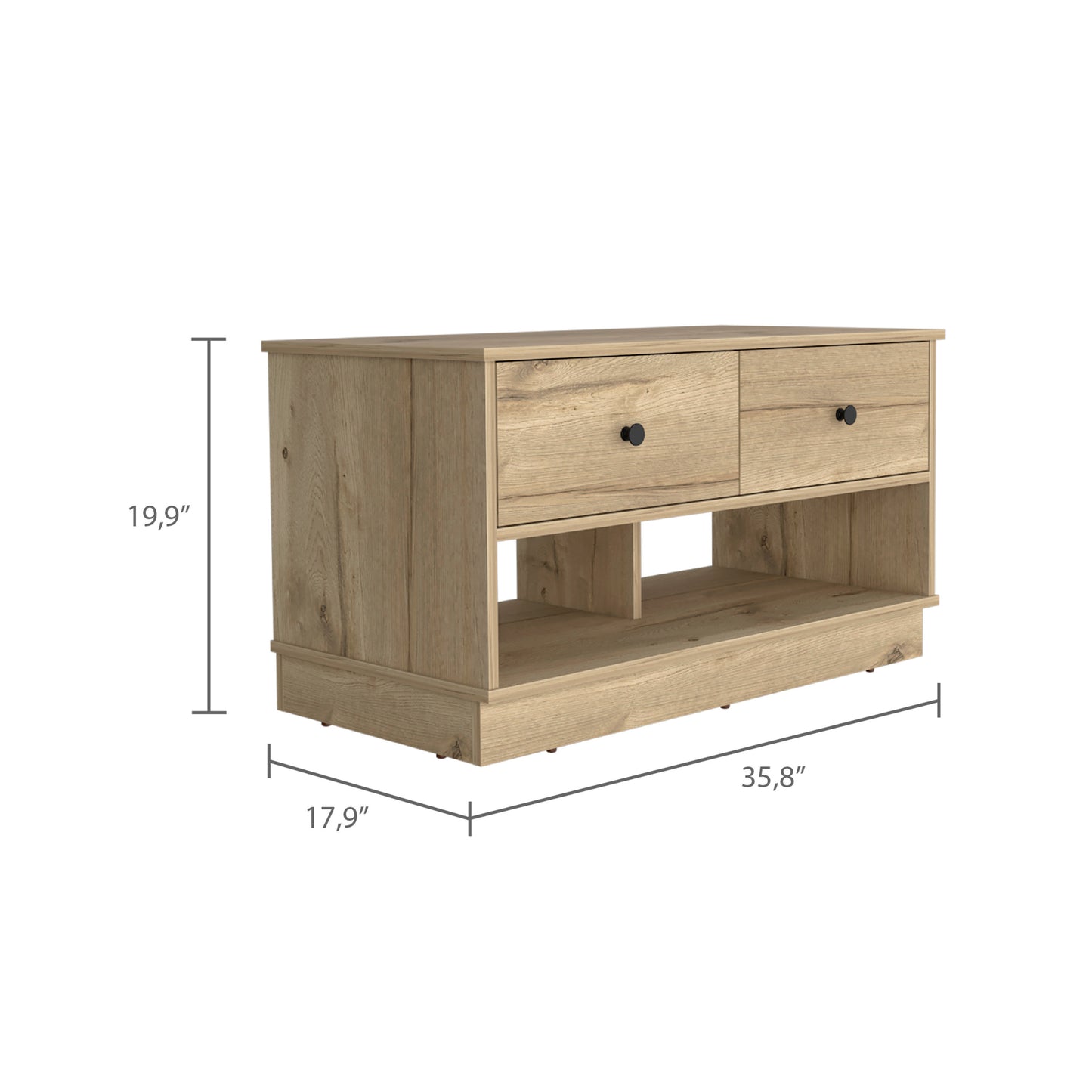 Willamette Rectangle 2-Shelf 2-Drawer Storage Bench Light Oak