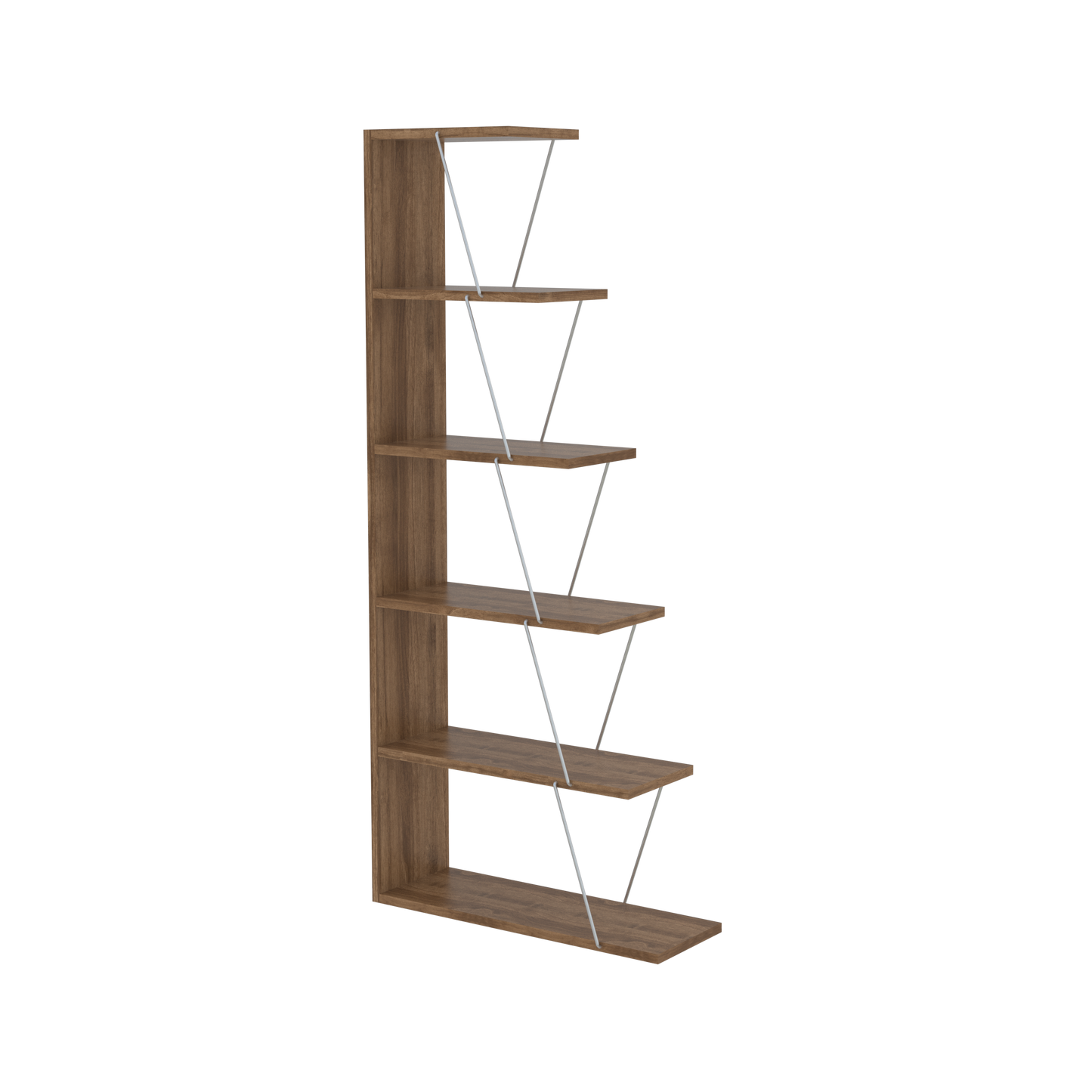 Furnish Home Store Modern 5 Tier Ladder Bookshelf Organizers, Narrow Bookshelf for Small Spaces Office Furniture Bookcase, Walnut/Chrome