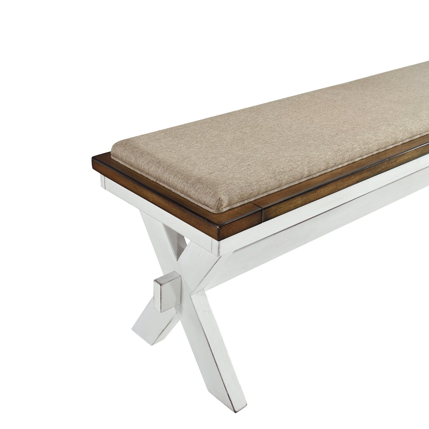 Modern Style White and Oak Finish 1pc Bench Fabric Upholstered Seat Charming Traditional Dining Wooden Furniture