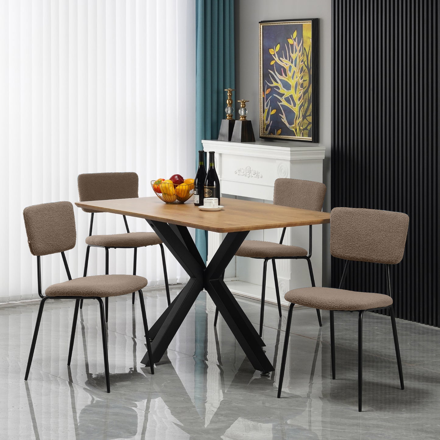 Dining Room Chairs Set of 4, Modern Comfortable Feature Chairs with Faux Plush Upholstered Back and Chrome Legs, Kitchen Side Chairs for Indoor Use: Home, Apartment (4 Brown Chairs)