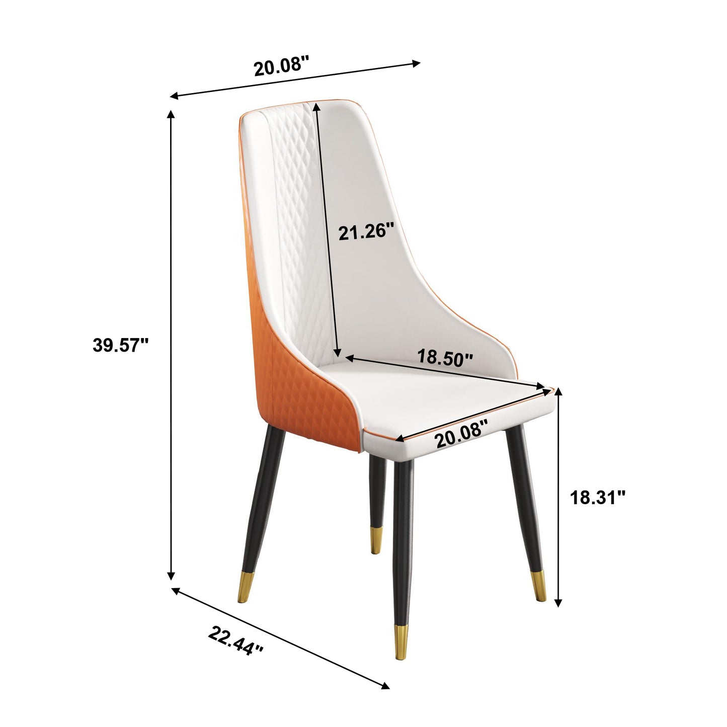 Modern dining chair PU leather metal legs-white+orange-2pcs/ctn