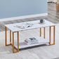 Coffee Table, 2 Layers 1.5cm Thick Marble MDF Rectangle 39.37" L Tabletop Iron Coffee Table, Dining Room, Coffee Shop, Resterant, White Top, Gold Leg