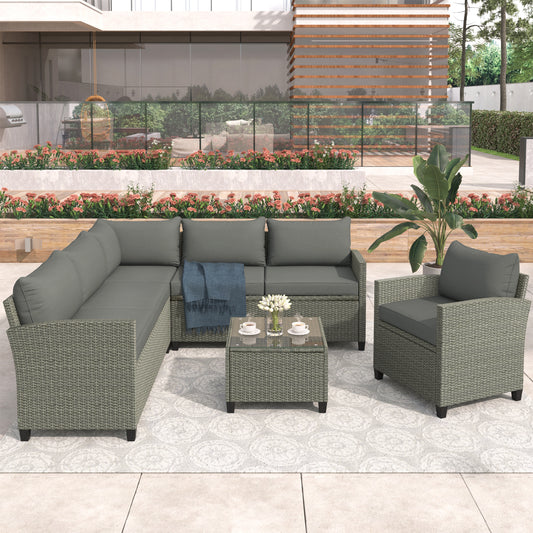 Patio Furniture Set, 5 Piece Outdoor Conversation Set, with Coffee Table, Cushions and Single Chair