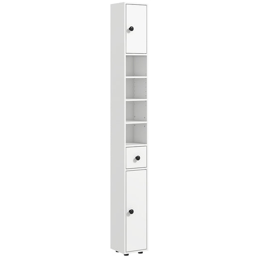 Kleankin 71" Tall Bathroom Storage Cabinet, Narrow Toilet Paper Cabinet with Open Shelves, 2 Door Cabinets, Adjustable Shelves for Kitchen, Hallway, Living Room, White