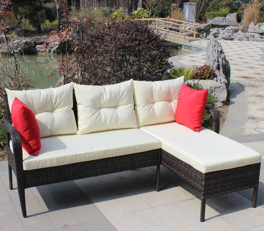 Outdoor patio Furniture sets 2 piece Conversation set wicker Ratten Sectional Sofa With Seat Cushions (Beige Cushion)