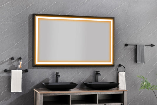 60in. W x 36in. H Oversized Rectangular Black Framed LED Mirror Anti-Fog Dimmable Wall Mount Bathroom Vanity Mirror Wall Mirror Kit For Gym And Dance Studio 36X 60