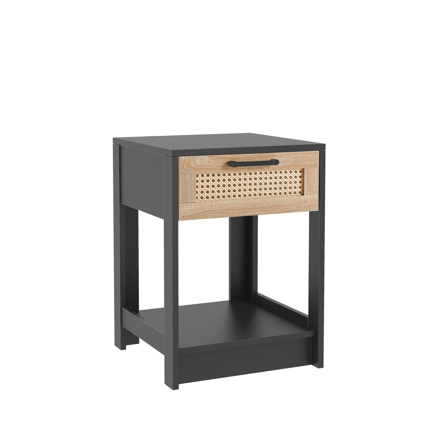 15.75" Rattan End black table with drawer, Modern nightstand, side table for living roon, bedroom, natural