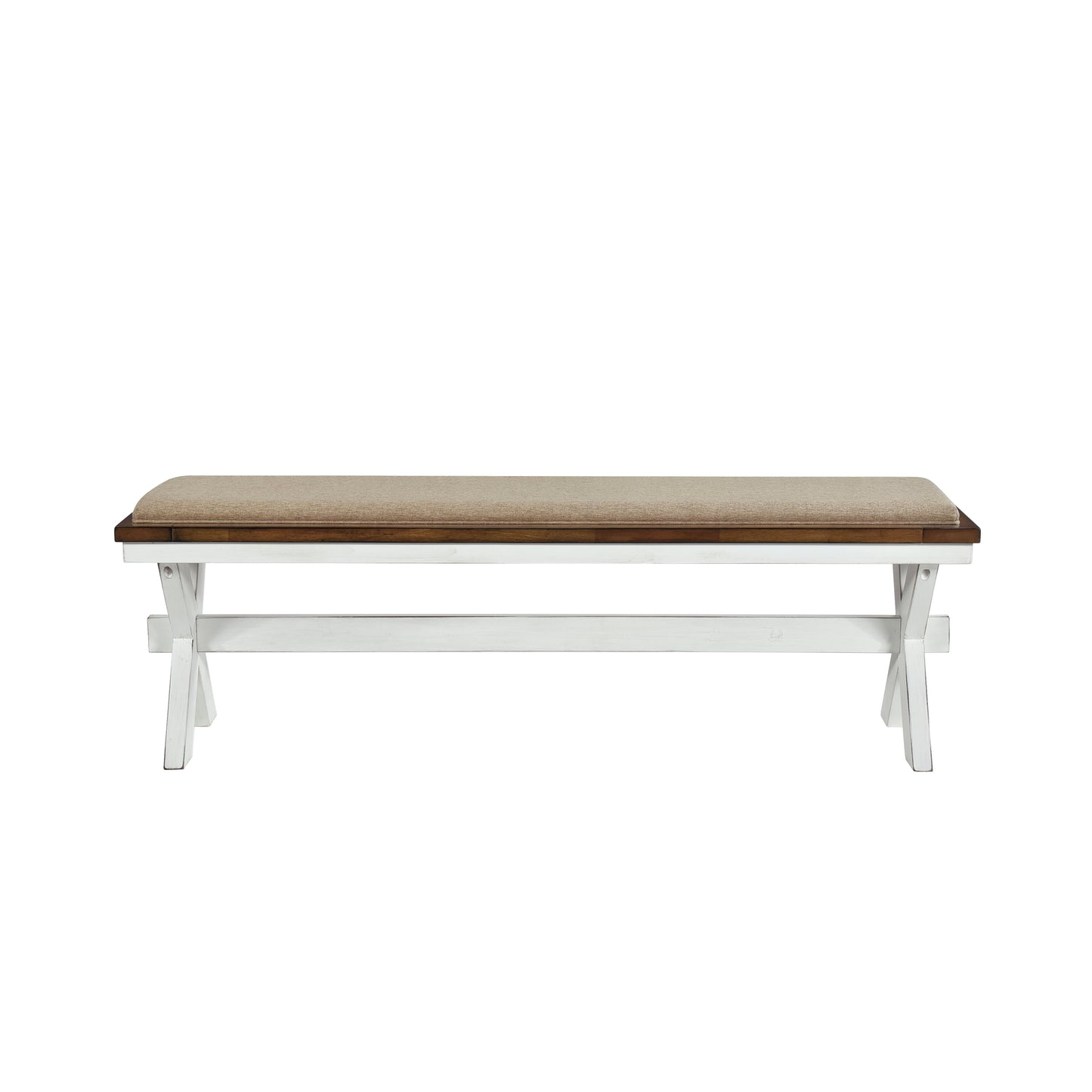 Modern Style White and Oak Finish 1pc Bench Fabric Upholstered Seat Charming Traditional Dining Wooden Furniture