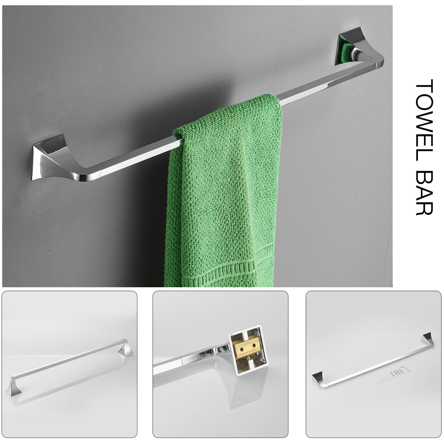 4-Piece Bath Hardware Set with Towel Ring Toilet Paper Holder Towel Hook and 24 in. Towel Bar in Polished Chrome Bathroom Accessories
