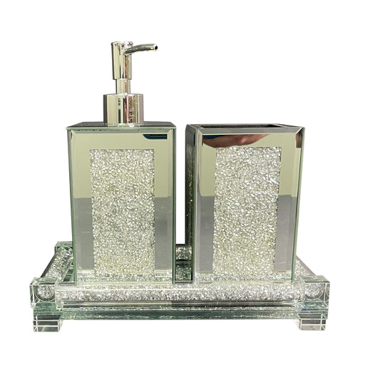 Ambrose Exquisite 3 Piece Square Soap Dispenser and Toothbrush Holder with Tray Bathroom Accessories
