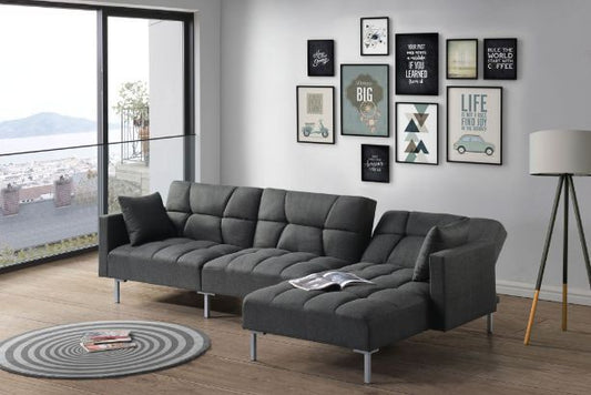 Duzzy Reversible Adjustable Sectional Sofa w/2 Pillows, Dark Gray Fabric