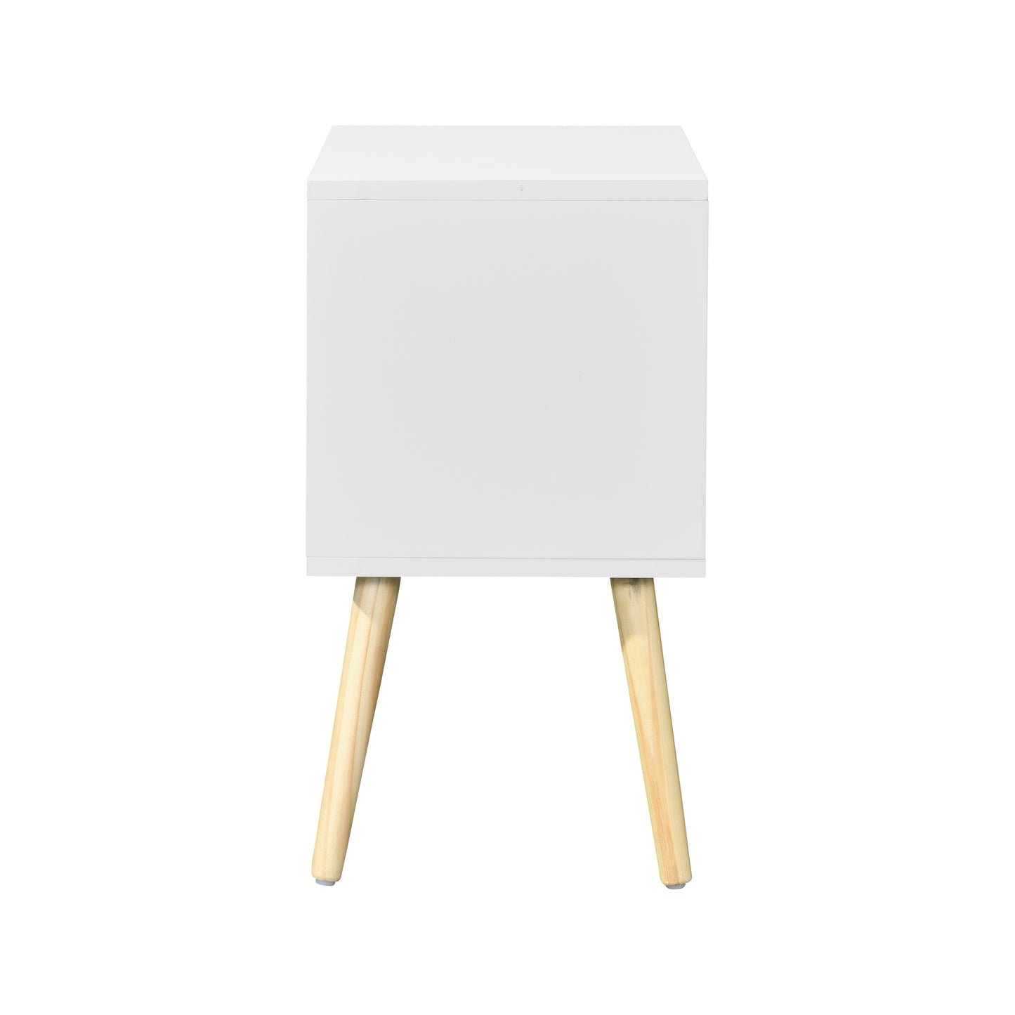 Side Table with 2 Drawer and Rubber Wood Legs, Mid-Century Modern Storage Cabinet for Bedroom Living Room Furniture, White