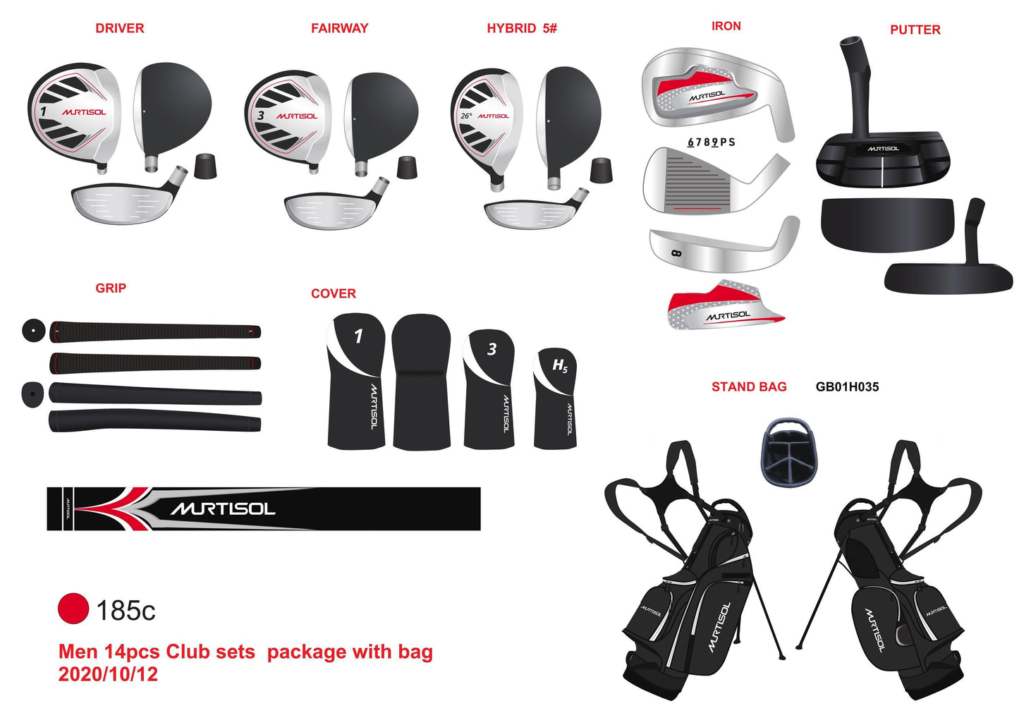 RH MEN Adult golf club set for men 14-piece set black/red