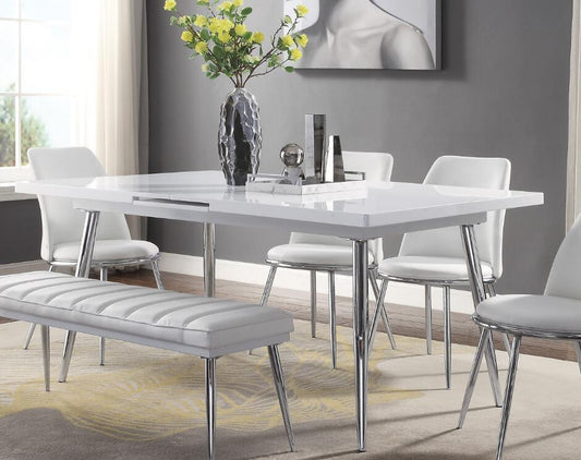 Weizor Dining Table, White High Gloss & Chrome (1Set/2Ctn)