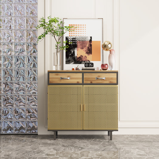 31.5" Wide 2 Drawer Sideboard, Modern Furniture Decor, Made with Iron + Carbonized Bamboo, Easy Assembly, Gold