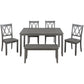 6-piece Wooden Kitchen Table set, Farmhouse Rustic Dining Table set with Cross Back 4 Chairs and Bench, Antique Graywash
