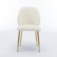 Modern Dining Chair Set of 2, Woven Velvet Upholstered Side Chairs with Barrel Backrest and Gold Metal Legs, Accent Chairs for Living Room Bedroom, Cream