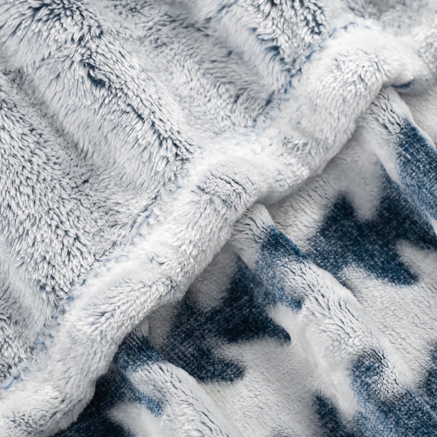 Back Printing Shaved Flannel Plush Blanket, Blue Stripe Blanket for Bed or Sofa, 60" x 80" (2 Pack Set of 2)