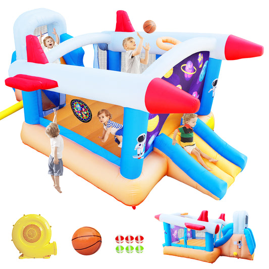6 in 1 outdoor indoor inflatable bouncer for kids target ball basketball slide with blower