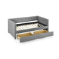 Upholstered Twin Size Daybed with Two Drawers, with Button and Copper Nail on Square Arms, Grey (82.75"x43"x30.75")