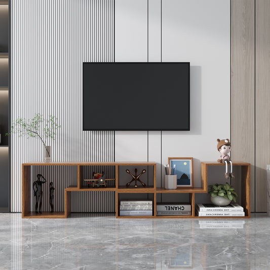 Double L-Shaped TV Stand, Display Shelf, Bookcase for Home Furniture, Walnut