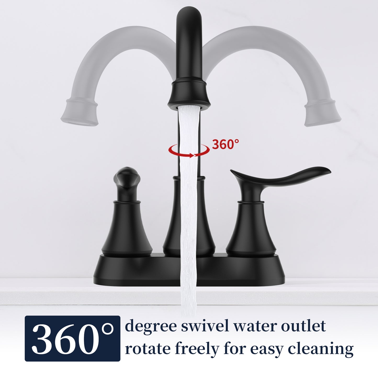 Bathroom Faucet Matt Black with Pop-up Drain & Supply Hoses 2-Handle 360 Degree High Arc Swivel Spout Centerset 6 Inch Vanity Sink Faucet