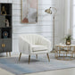 Velvet Accent Chair with Ottoman, Modern Tufted Barrel Chair Ottoman Set for Living Room Bedroom, Golden Finished, Beige
