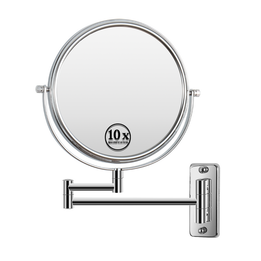8-inch Wall Mounted Makeup Vanity Mirror, 1X / 10X Magnification Mirror, 360° Swivel with Extension Arm (Chrome Finish)