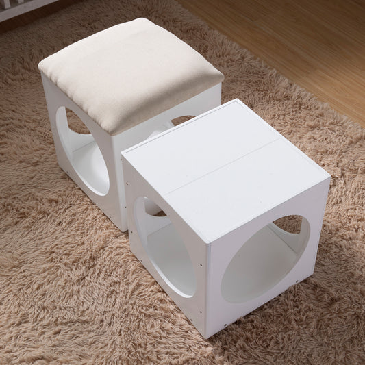 Multifunction Stackable Play Stool,Wood Stool,Pet Play Stool,Hollow Ottoman,White Finish